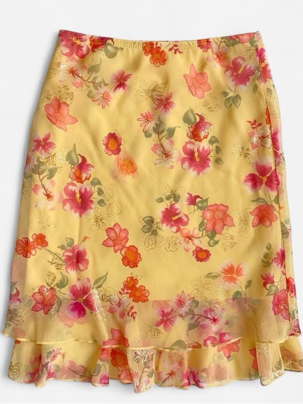 Vintage Y2K girls yellow sparkly floral skirt